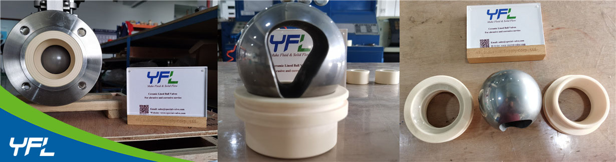 YFL Ceramic lined ball valves with tungsten carbide coated ball and ceramic lined body